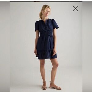 Quince 100% Organic Cotton Poplin Tiered Mini Dress | Navy | XS
